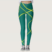 Abstracte gele lijnen op een groene leggings (Voorkant)