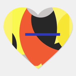 Abstracte gele rode blauwe kunst hart sticker