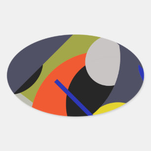 Abstracte gele rode blauwe kunst ovale sticker
