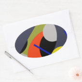 Abstracte gele rode blauwe kunst ovale sticker (Envelop)