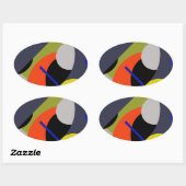 Abstracte gele rode blauwe kunst ovale sticker (Vel)