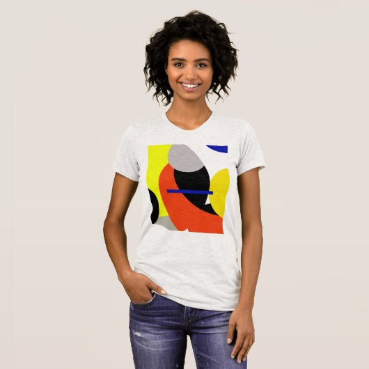Abstracte gele rode blauwe kunst t-shirt (Voorkant volledig)