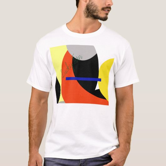 Abstracte gele rode blauwe kunst t-shirt (Voorkant)