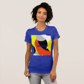 Abstracte gele rode blauwe kunst t-shirt (Voorkant volledig)