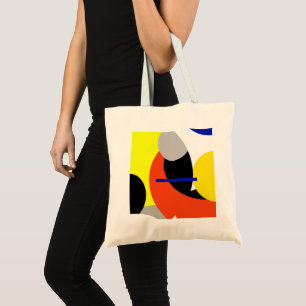 Abstracte gele rode blauwe kunst tote bag