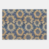 Abstracte Gele Zonnebloemen op Blauw Inpakpapier Vel (Voorkant 3)