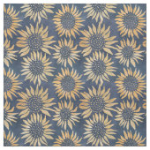 Abstracte Gele Zonnebloemen op Blauw Stof (Swatch)