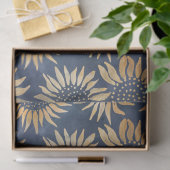 Abstracte Gele Zonnebloemen op Blauwe Decoupage Tissuepapier (Geschenk)