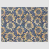 Abstracte Gele Zonnebloemen op Blauwe Decoupage Tissuepapier (Voorkant)
