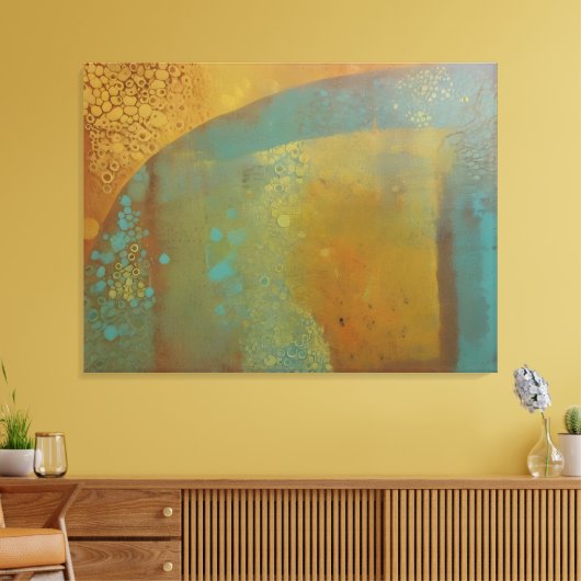 Abstracte Gelli-plaatdruk in turkooisblauw geel go Canvas Afdruk (Insitu (Woonkamer))