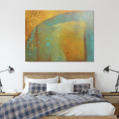 Abstracte Gelli-plaatdruk in turkooisblauw geel go Canvas Afdruk (Insitu (Slaapkamer))