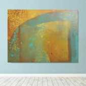 Abstracte Gelli-plaatdruk in turkooisblauw geel go Canvas Afdruk (Insitu (Houten vloer))
