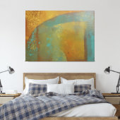 Abstracte Gelli-plaatdruk in turkooisblauw geel go Canvas Afdruk (Insitu (Slaapkamer))