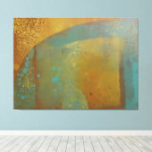 Abstracte Gelli-plaatdruk in turkooisblauw geel go Canvas Afdruk (Insitu (Houten vloer))