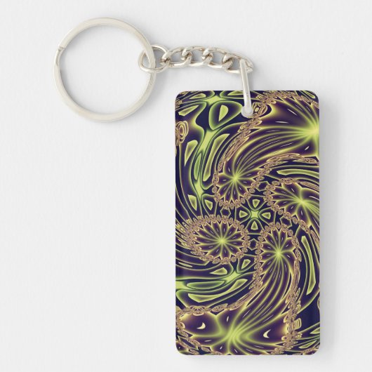 Abstracte Gelukkige Dans Neon Goud Fractale Kunst Sleutelhanger (Voorkant)