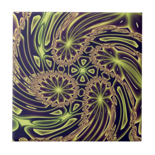 Abstracte Gelukkige Dans Neon Goud Fractale Kunst Tegeltje