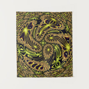 Abstracte Gelukkige Dans Neon Goud Fractale Kunst Wandkleed