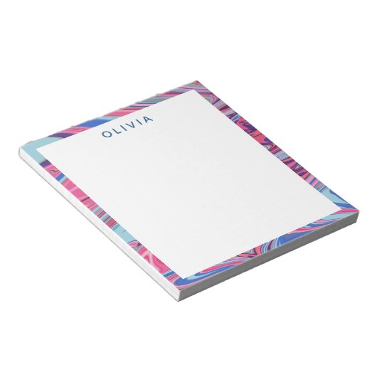 Abstracte gemarmerde kunst in blauw en roze notitieblok (Schuin)