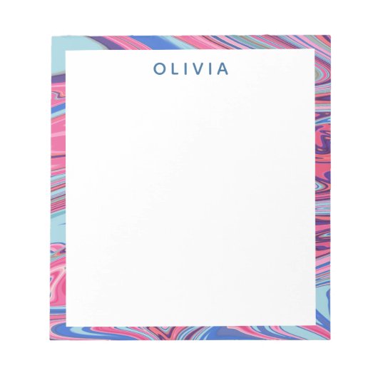 Abstracte gemarmerde kunst in blauw en roze notitieblok (Voorkant)