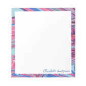 Abstracte gemarmerde kunst in blauw en roze, op ma notitieblok (Voorkant)