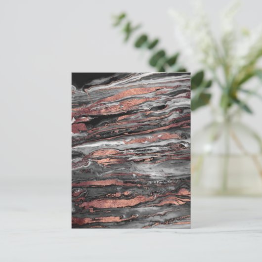 Abstracte gemarmerde verf met matig roos goudverf briefkaart (Staand voorkant)