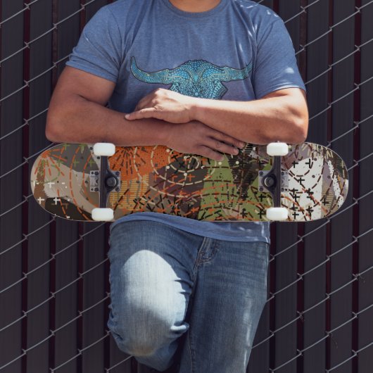 Abstracte Gemengde Media Aardse Herfstkleuren Persoonlijk Skateboard (Buiten 3)