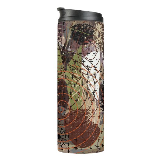 Abstracte Gemengde Media Aardse Herfstkleuren Thermosbeker (Geroteerd rechts)