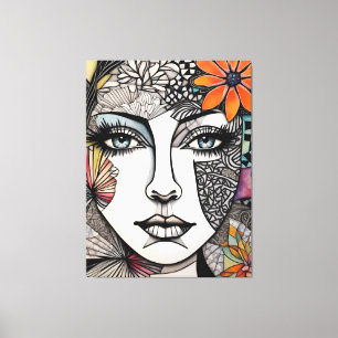 Abstracte gemengde media vrouwen gezicht canvas afdruk