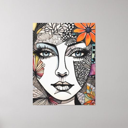 Abstracte gemengde media vrouwen gezicht canvas afdruk (Voorkant)