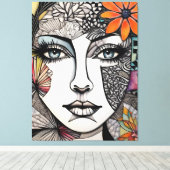 Abstracte gemengde media vrouwen gezicht canvas afdruk (Insitu (Houten vloer))