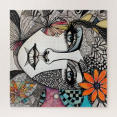 Abstracte gemengde media vrouwen gezicht legpuzzel (Horizontaal)