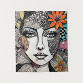 Abstracte gemengde media vrouwen gezicht wandkleed (Voorkant)