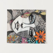 Abstracte gemengde media vrouwen gezicht wandkleed (Voorkant (horizontaal))