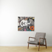 Abstracte gemengde media vrouwen gezicht wandkleed (In Situ (horizontaal))