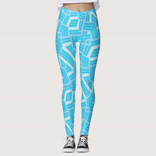 Abstracte Geo Blue+White PatroonLeggings ★ Psydefx Leggings (Voorkant)