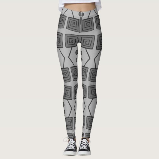 Abstracte Geo zwart-wit Leggings (Voorkant)