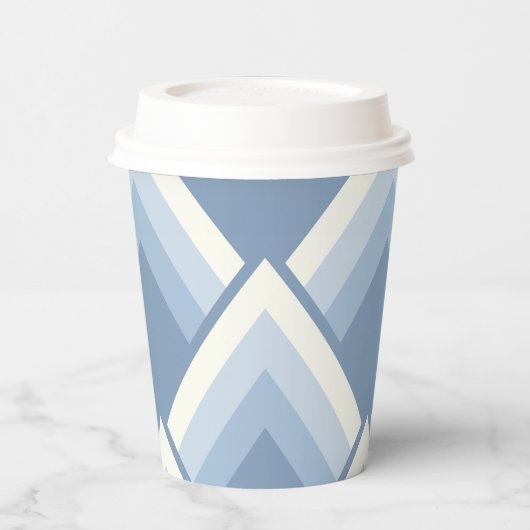 Abstracte geometrie, blauw en gebroken wit 2 papieren bekers (Links)