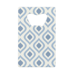 Abstracte geometrie, blauw en gebroken wit creditkaart flessenopener