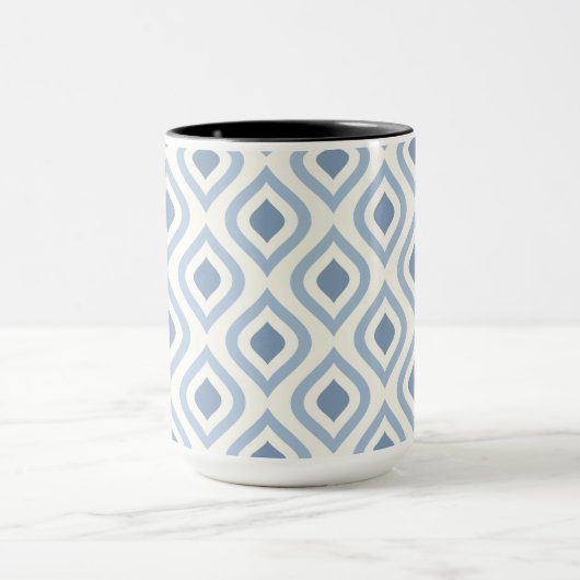 Abstracte geometrie, blauw en gebroken wit mok (Midden)