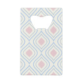 Abstracte geometrie, blauw, roze en gebroken wit creditkaart flessenopener (Voorkant)