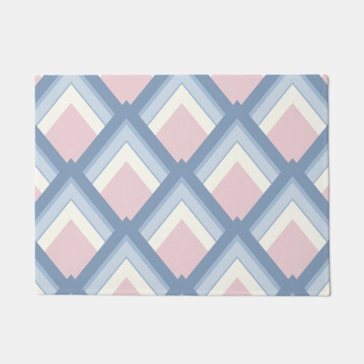 Abstracte geometrie, blauw, roze en gebroken wit deurmat (Voorkant)