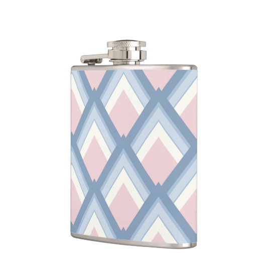 Abstracte geometrie, blauw, roze en gebroken wit heupfles (Links)