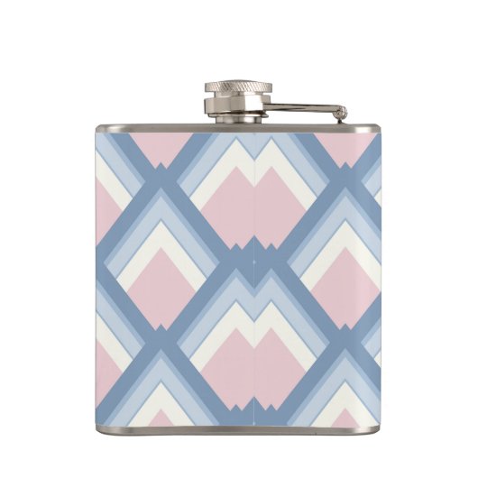 Abstracte geometrie, blauw, roze en gebroken wit heupfles (Achterkant)