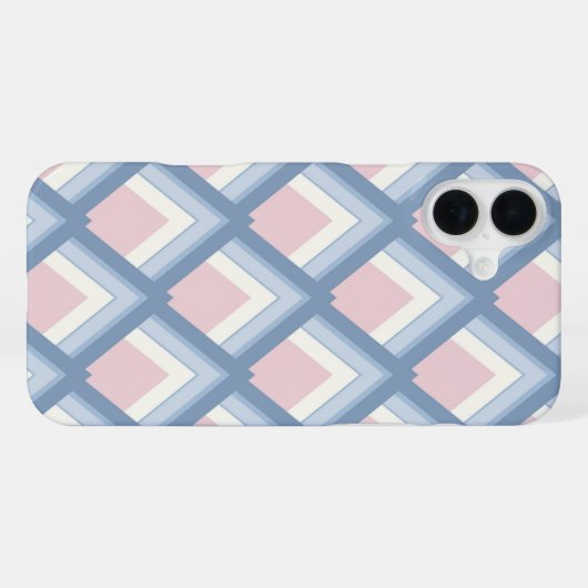 Abstracte geometrie, blauw, roze en gebroken wit iPhone hoesje (Achterkant horizontaal)