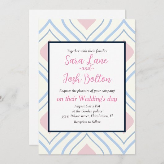 Abstracte geometrie, blauw, roze en gebroken wit kaart (Voorkant / Achterkant)