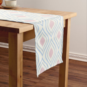Abstracte geometrie, blauw, roze en gebroken wit korte tafelloper