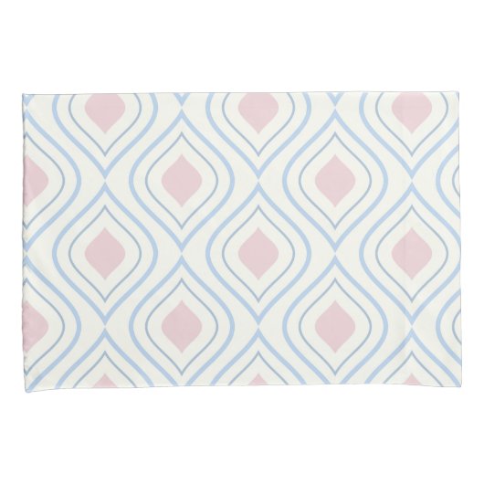 Abstracte geometrie, blauw, roze en gebroken wit kussensloop (Voorkant-Rechts)