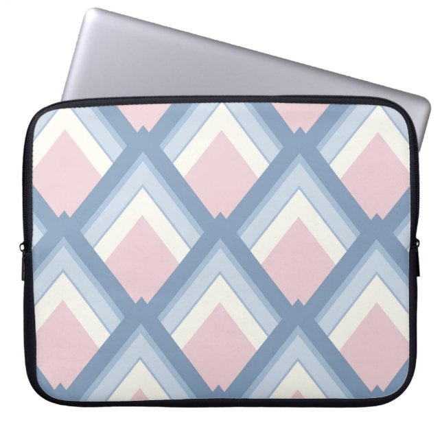 Abstracte geometrie, blauw, roze en gebroken wit laptop sleeve (Voorkant)