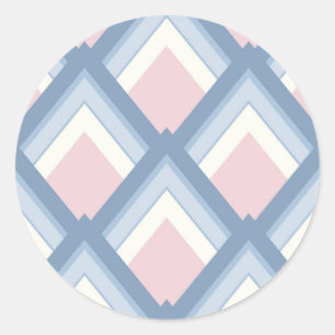 Abstracte geometrie, blauw, roze en gebroken wit ronde sticker