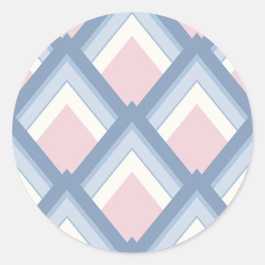 Abstracte geometrie, blauw, roze en gebroken wit ronde sticker (Voorkant)